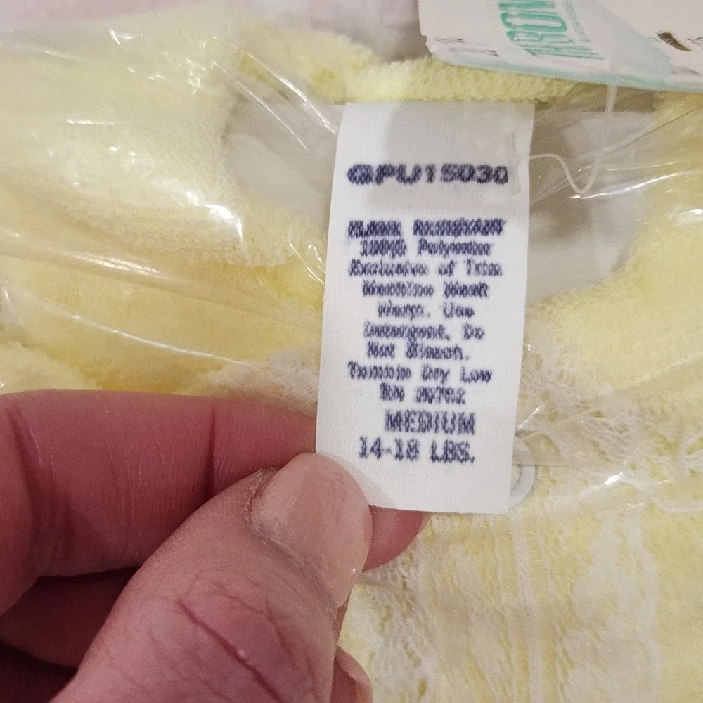 NOS Vintage‎ Cradlecraft Yellow Terry Cloth Lace Trim Baby Coverall Sleeper M